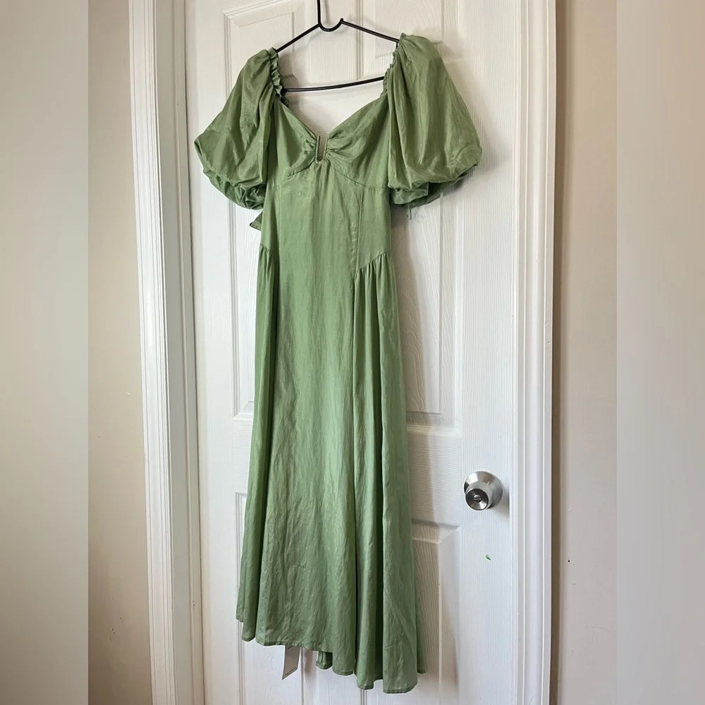 Abercrombie & Fitch Hardware Drama Puff Sleeve green Maxi Dress size SP